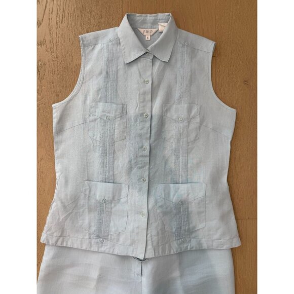 Women's 2 Piece J.M.P.Linen Guayabera Cropped Pants Set, size Large - Picture 10 of 15